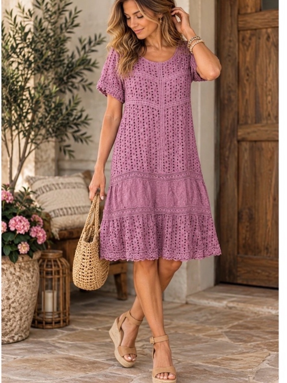 Sundance Purple Eyelet Boho Jasmine Midi Dress Size 6 Crochet Lace Cottagecore